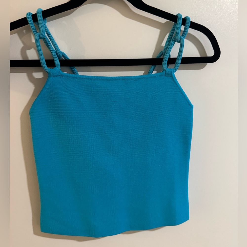 House of Harlow 1960 Women’s Cropped Blue Tank Top Rope Strap Detail